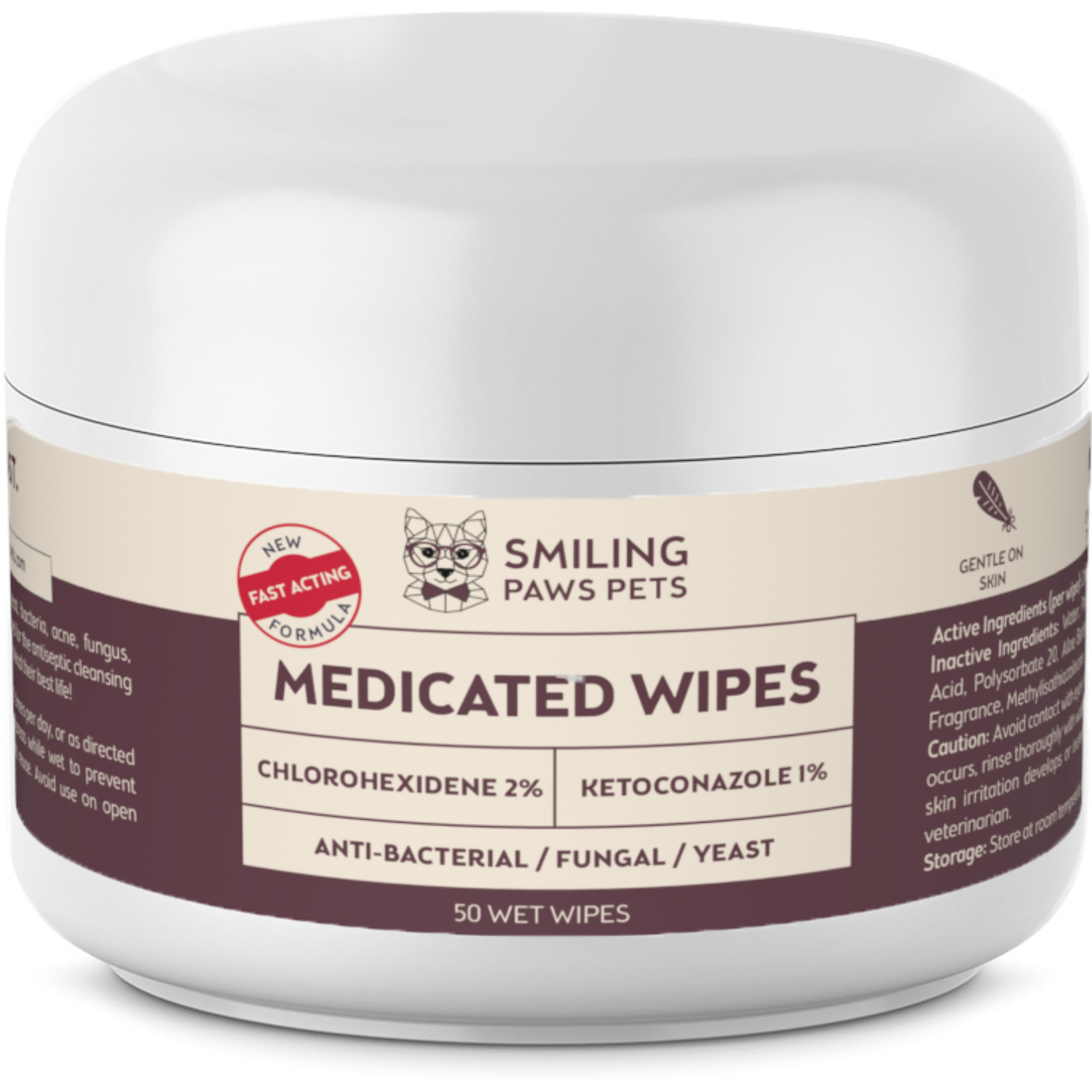 Medicated Wipes For Dogs & Cats - Antiseptic, Antibacteria & Antifungal - Contains Chlorhexidine & Ketoconazole