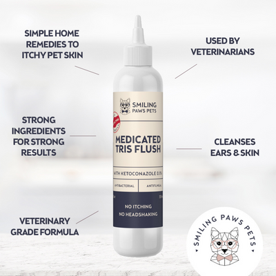 Advanced+ Veterinary Cat & Dog Ear Tris Flush – Medicated Ketoconazole Formula with fast relief from infections